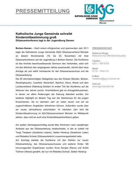 PRESSEMITTEILUNG - KjG Diözesanverband Münster