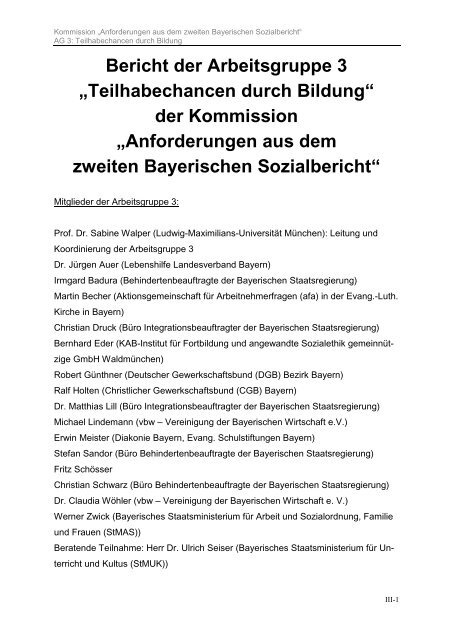 Bericht Der Arbeitsgruppe 3 Bayerisches Staatsministerium Fur