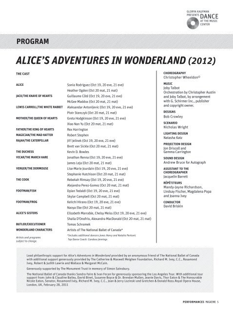 alice's adventures in wonderland (2012) program - Music Center