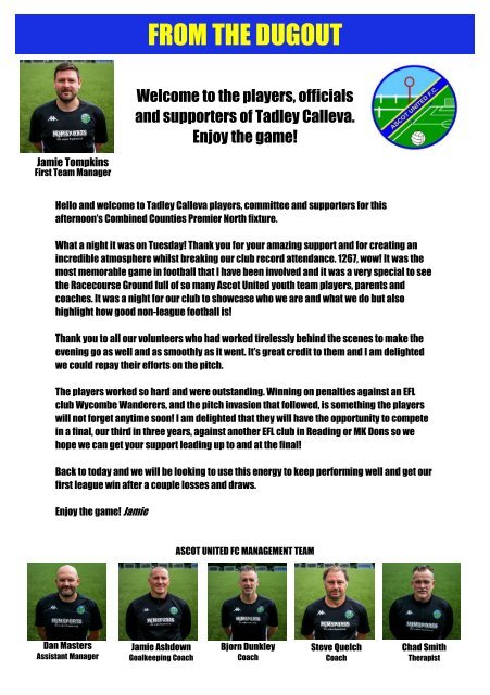 Ascot United v Tadley Calleva 260322