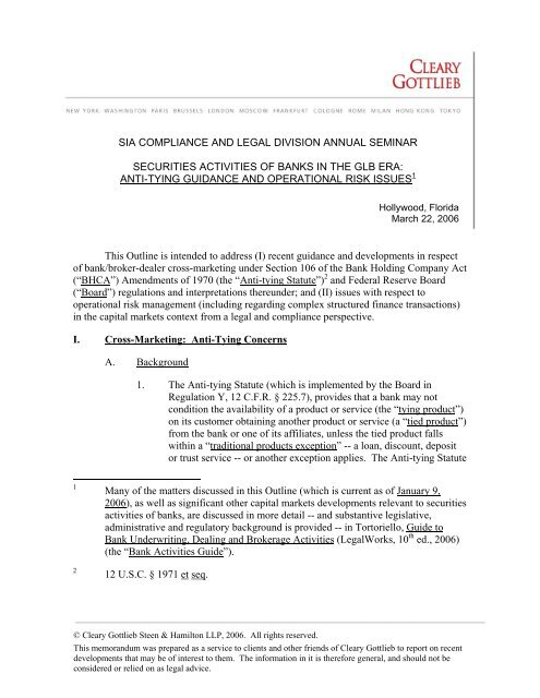 Securities Activities of Banks in the GLB Era - Cleary Gottlieb Steen ...