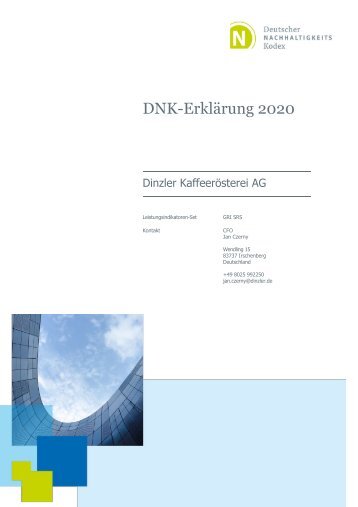 DINZLER Kaffeerösterei AG – Nachhaltigkeitsbericht 2020