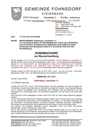 KUNDMACHUNG zur Bauverhandlung - Gemeinde Fohnsdorf