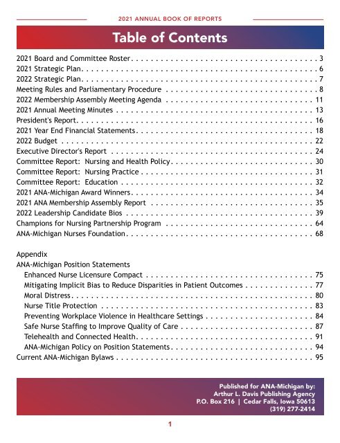 ANA-Michigan 2021 Annual Book of Reports