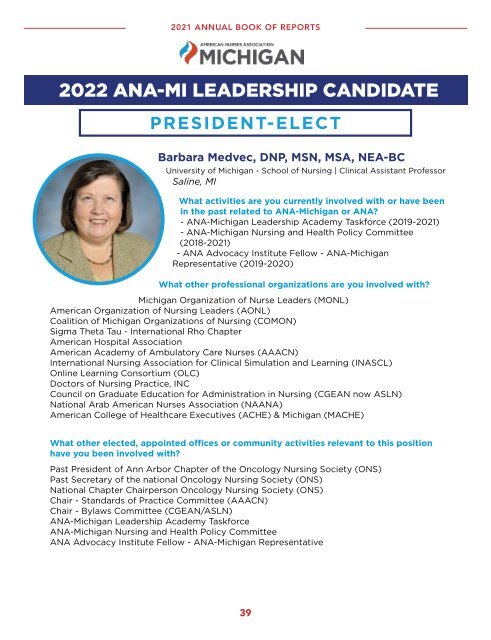 ANA-Michigan 2021 Annual Book of Reports