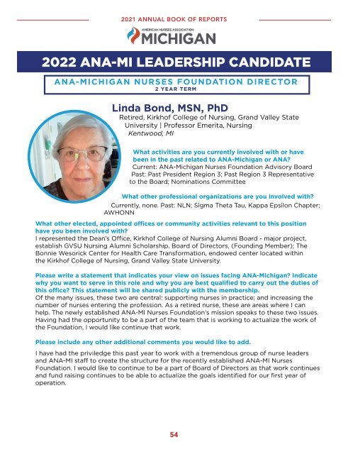 ANA-Michigan 2021 Annual Book of Reports