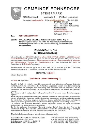 KUNDMACHUNG zur Bauverhandlung - Gemeinde Fohnsdorf