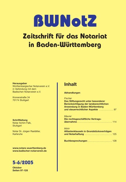 Zeitschrift für das Notariat in Baden-Württemberg BWNotZ