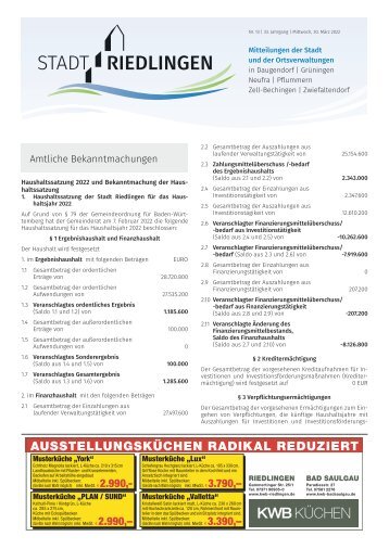 Amtliches Mitteilungsblatt Riedlingen 30.03.2022