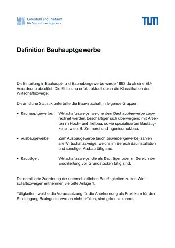 Definition Bauhauptgewerbe - Lehrstuhl für Verkehrswegebau