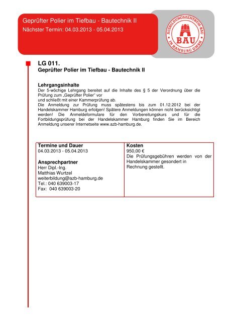 Geprüfter Polier im Tiefbau - Bautechnik II LG 011.