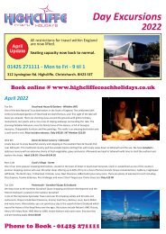 Highcliffe Coach Holidays - Day Excursion April update 2022 