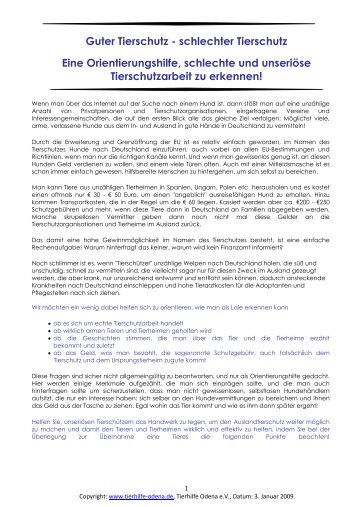 PDF: Guter Tierschutz - schlechter Tierschutz! - Tierhilfe Odena eV