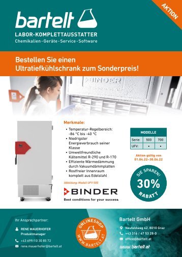 BINDER Ultratiefkühlschrank - Q2  2022 Aktion