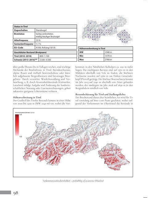 Atlas der Brutvögel Tirols | Verbreitung, Häufigkeit, Lebensräume