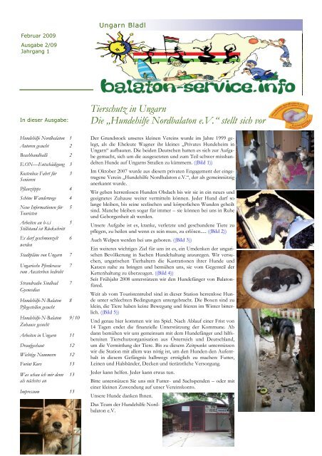 Tierschutz in Ungarn Die „Hundehilfe Nordbalaton e.V.“ stellt sich vor