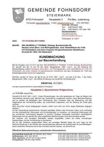 KUNDMACHUNG zur Bauverhandlung - Gemeinde Fohnsdorf