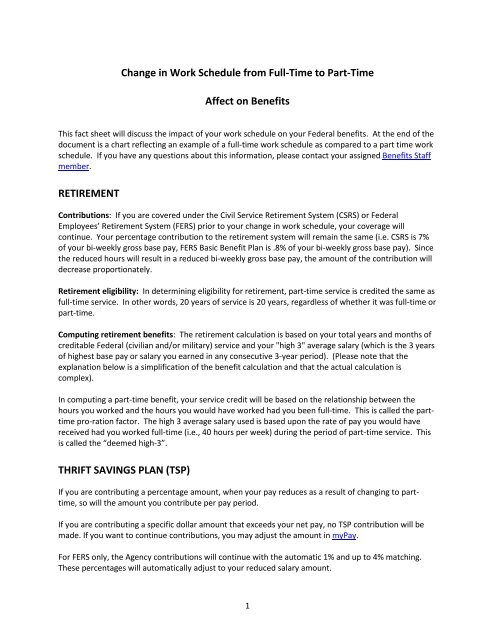 Change In Work Schedule From Full Time To Part Time