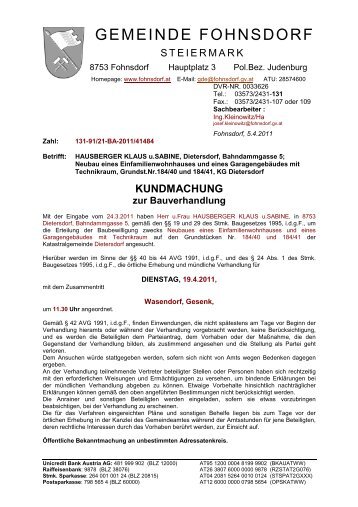 KUNDMACHUNG zur Bauverhandlung - Gemeinde Fohnsdorf