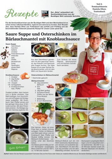 Saure Suppe und Osterschinken im Bärlauchmantel mit Knoblauchsauce