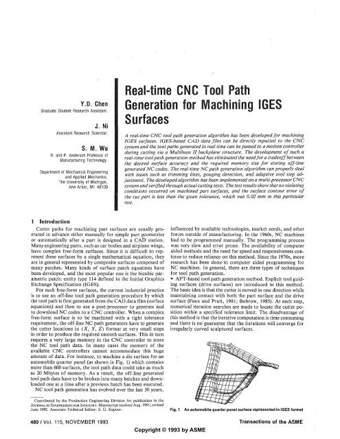 Real-time CNC Tool Path Generation for Machining IGES Surfaces