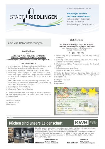 Amtliches Mitteilungsblatt Riedlingen 06.04.2022