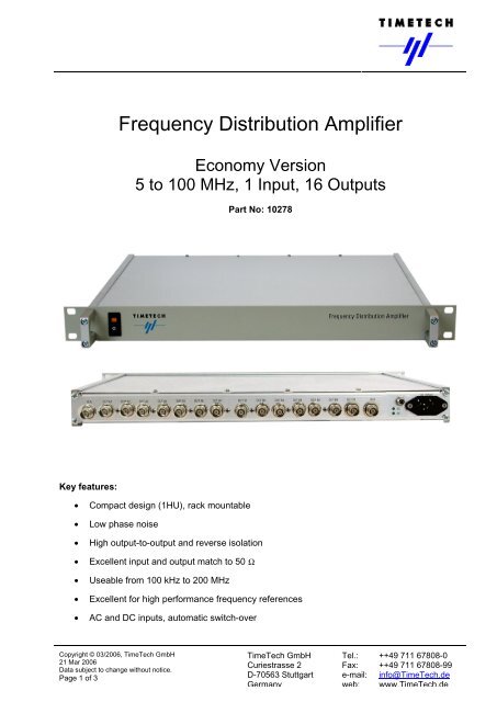 Frequency Distribution Amplifier - TimeTech GmbH