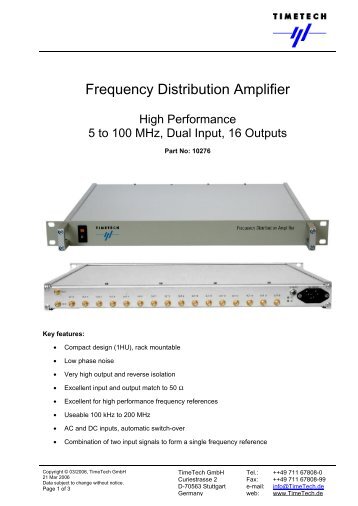 Frequency Distribution Amplifier - TimeTech GmbH