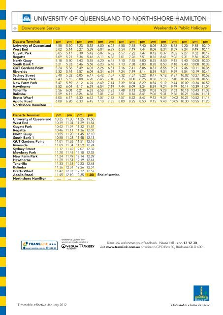 CityCat timetable - TransLink