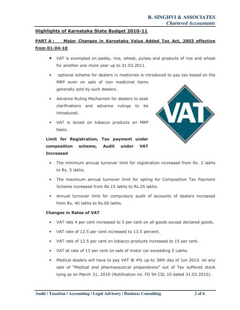 Highlights of Karnataka State Budget 2010-11 - CHARTERED ...