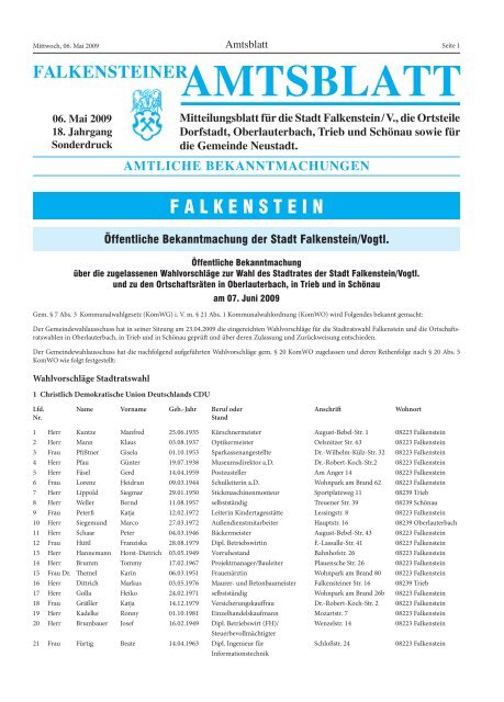 AMTSBLATT - Stadt Falkenstein im Vogtland