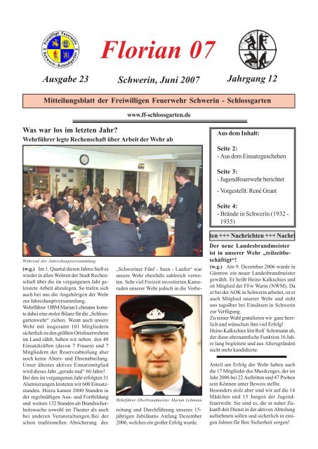 Florian 07 Ausgabe 23 Schwerin, Juni 2007 Jahrgang 12
