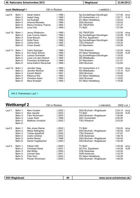 Wettkampf 1 - SV Nikar Heidelberg