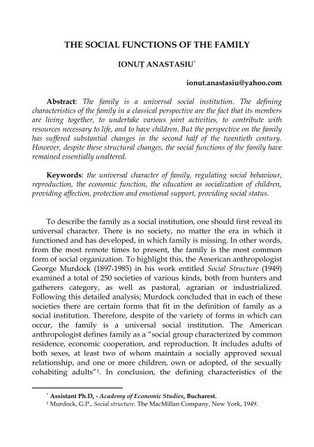 The Social Functions Of The Family Euromentor