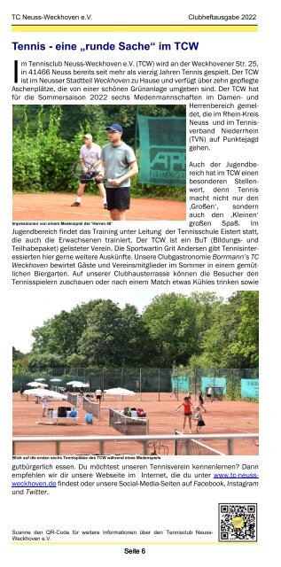 Clubheft des TC Neuss-Weckhoven e.V. - Ausgabe für 2022