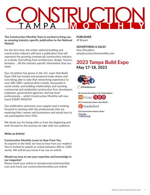 Construction Monthly Magazine |Tampa 2022 Build Expo Show Edition