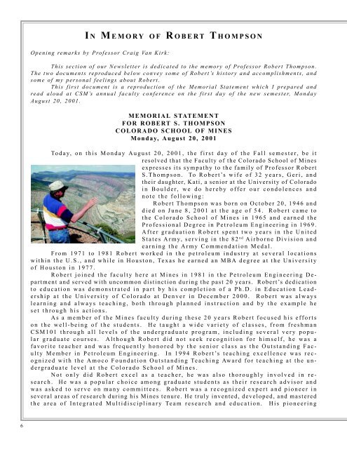 2001 Alumni Newsletter - petroleum engineering colorado school of ...