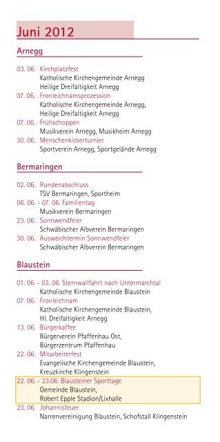 Veranstaltungskalender 2012 - Blaustein