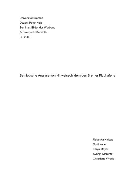 Semiotische Analyse Von Hinweisschildern Des Bremer Flughafens