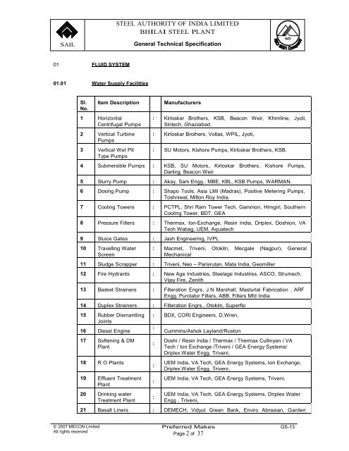 general specification for preffered makes (gs – 13) - Engineering ...