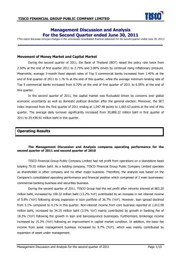 TISCO MDA 2Q11E - The Stock Exchange of Thailand