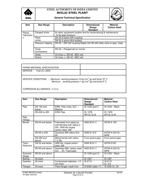 4 General Technical Specification of Bhilai Steel Plant, SAIL ...