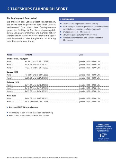 Fähndrich Sport Langlaufkurse Winter 2022/2023