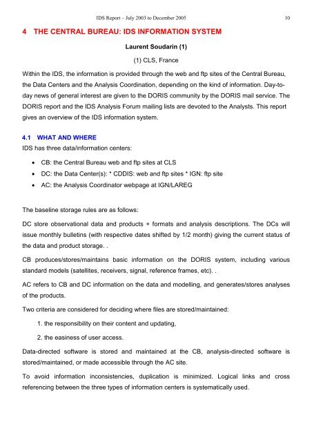 The International DORIS Service July 2003 – December 2005 report
