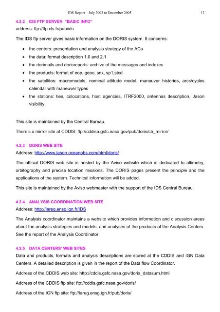 The International DORIS Service July 2003 – December 2005 report