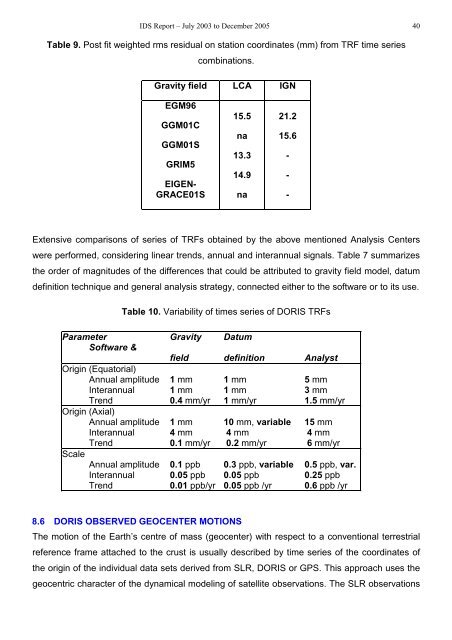 The International DORIS Service July 2003 – December 2005 report