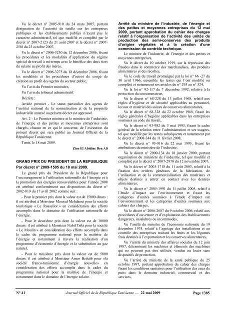 N° 41 Journal Officiel de la République Tunisienne — 22 mai 2009 ...