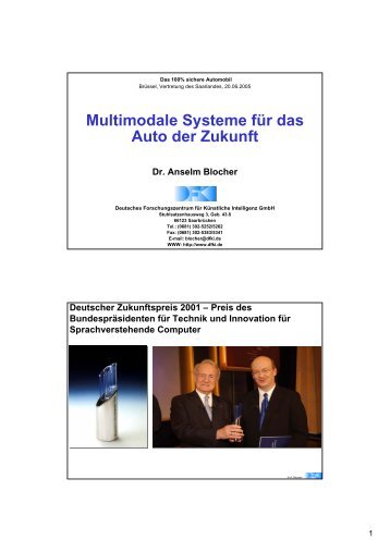 Multimodale Systeme für das Auto der Zukunft - SmartWeb - DFKI