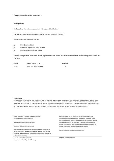 Configuration Manual Synchronous Motors 1FT6 - Siemens ...