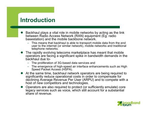 Use of MPLS in Mobile Backhaul Networks - Broadband Forum